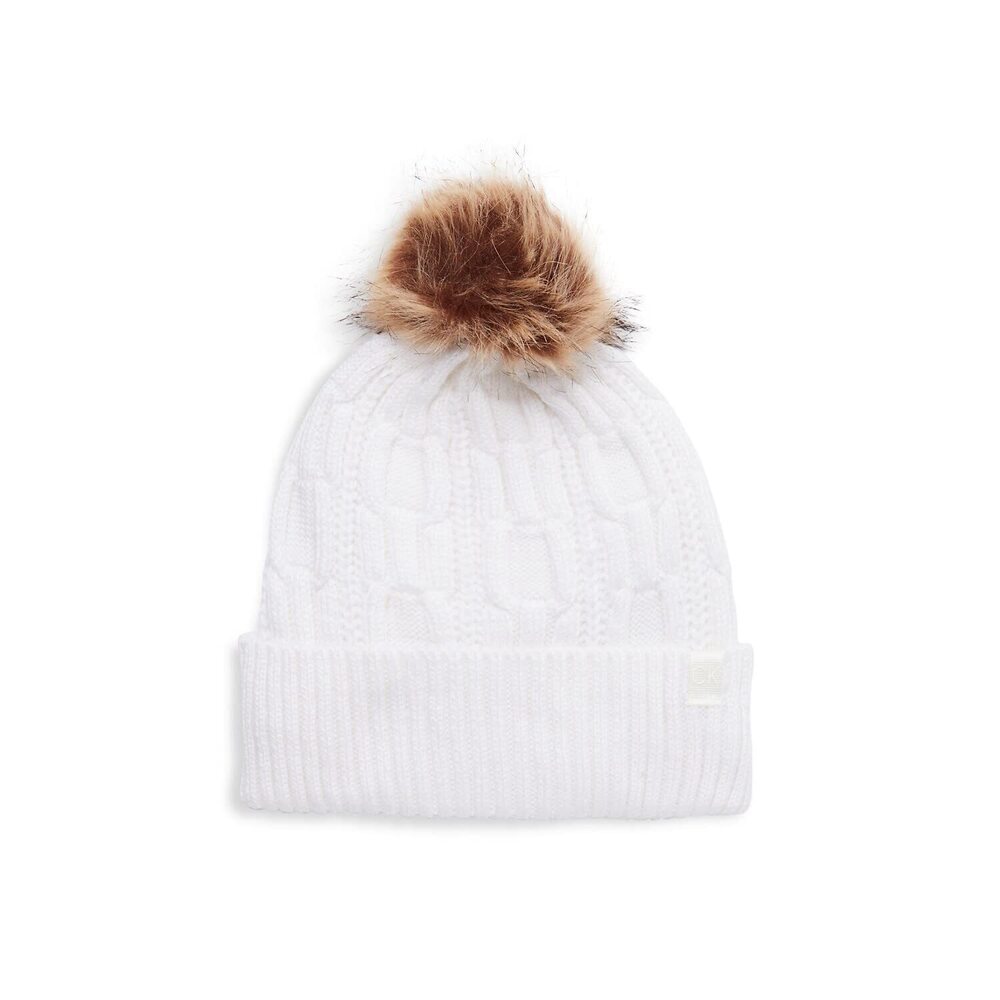 2778 `s Faux Fur Cable Knit Pom Pom Beanie CA1KH6576, One Size